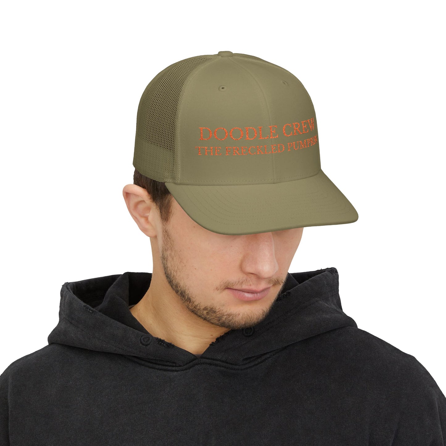 ✍️ Doodle Crew Snapback Trucker Cap, Embroidered Cap for Gardeners, Outdoor Enthusiasts, Eco-Friendly Gift, Unique Style, Casual Fashion