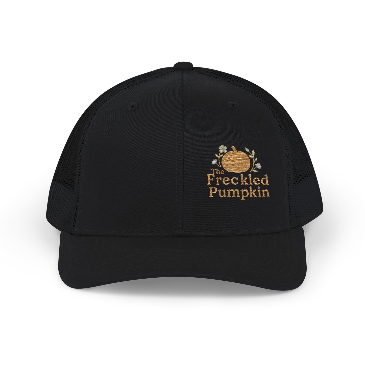 The Freckled Pumpkin Logo Snapback Trucker Cap, Pumpkin Embroidered Cap, Autumn Outfit Accessories, Outdoor Events, Gift for Him/Her