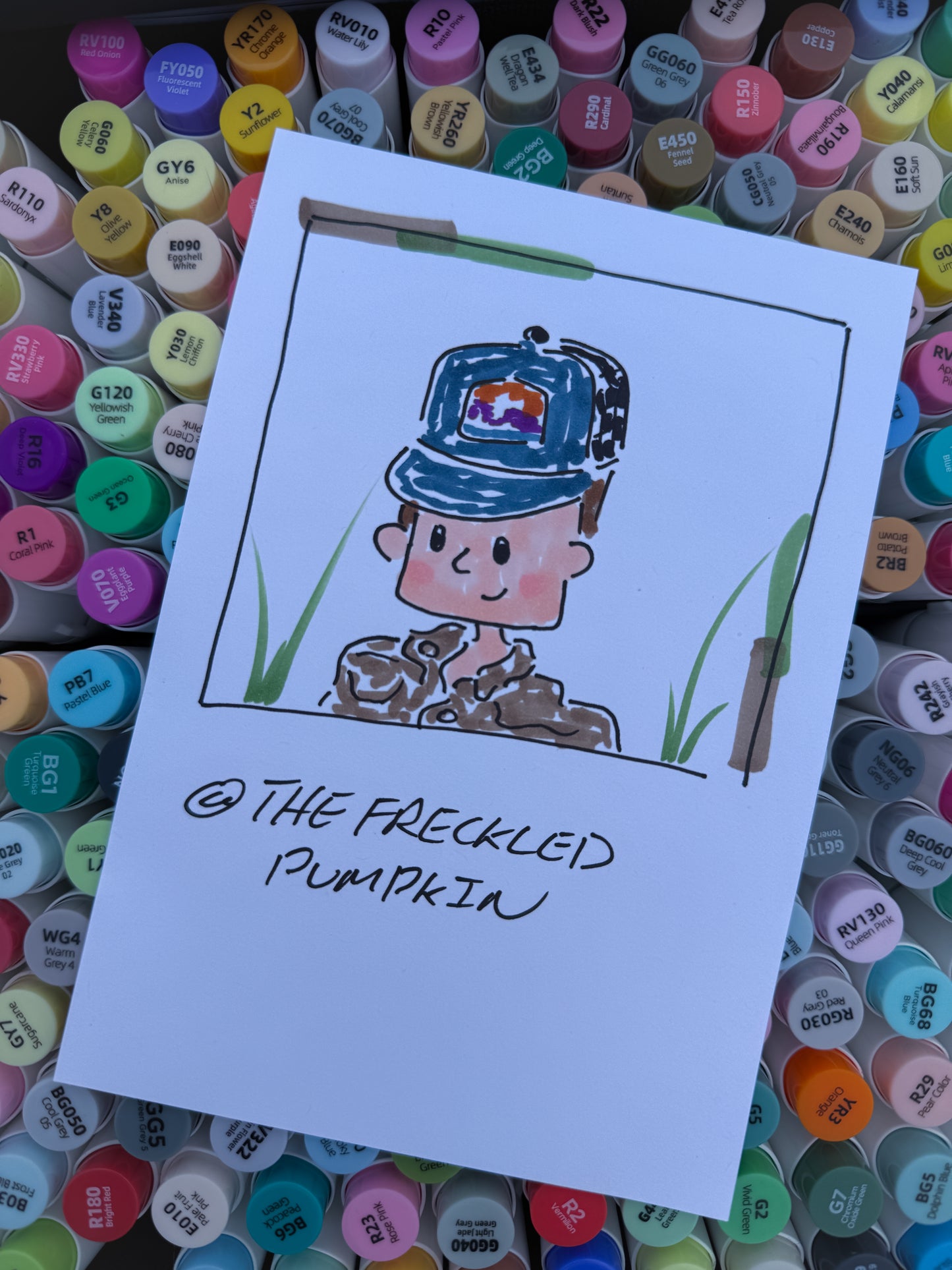 The Freckled Pumpkin Doodle Pumpkin Portrait Card 4x6 Personalized Hand-Drawn Artwork for Special Moments (Live Drawing Photobooth)
