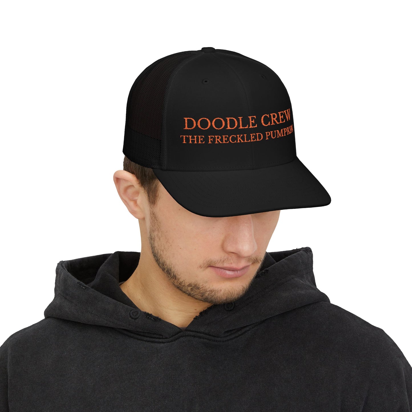 ✍️ Doodle Crew Snapback Trucker Cap, Embroidered Cap for Gardeners, Outdoor Enthusiasts, Eco-Friendly Gift, Unique Style, Casual Fashion