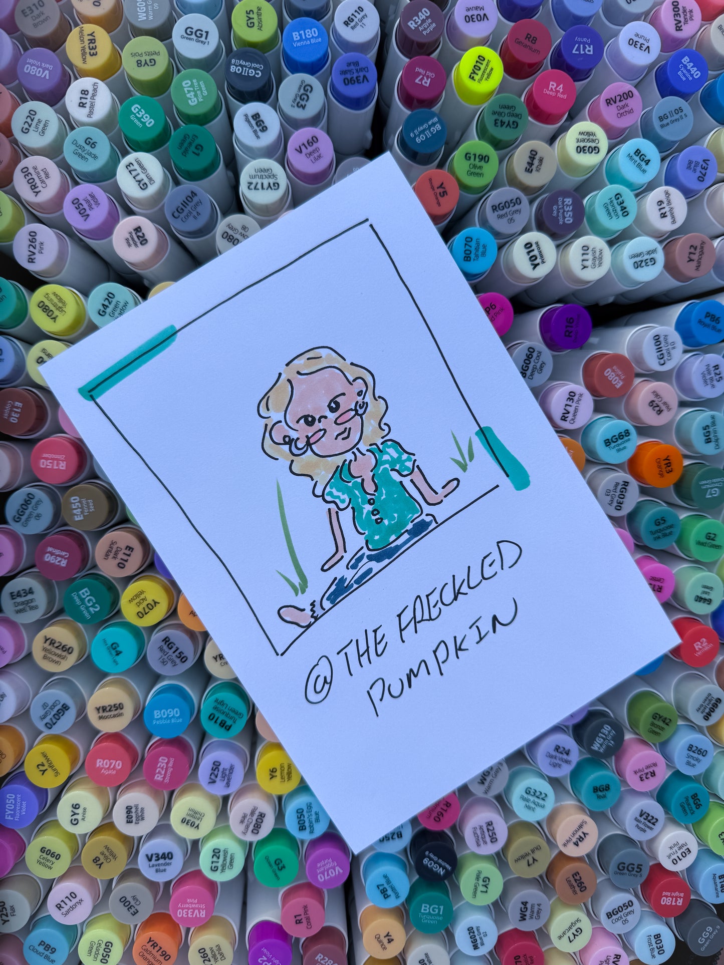The Freckled Pumpkin Doodle Pumpkin Portrait Card 4x6 Personalized Hand-Drawn Artwork for Special Moments (Live Drawing Photobooth)