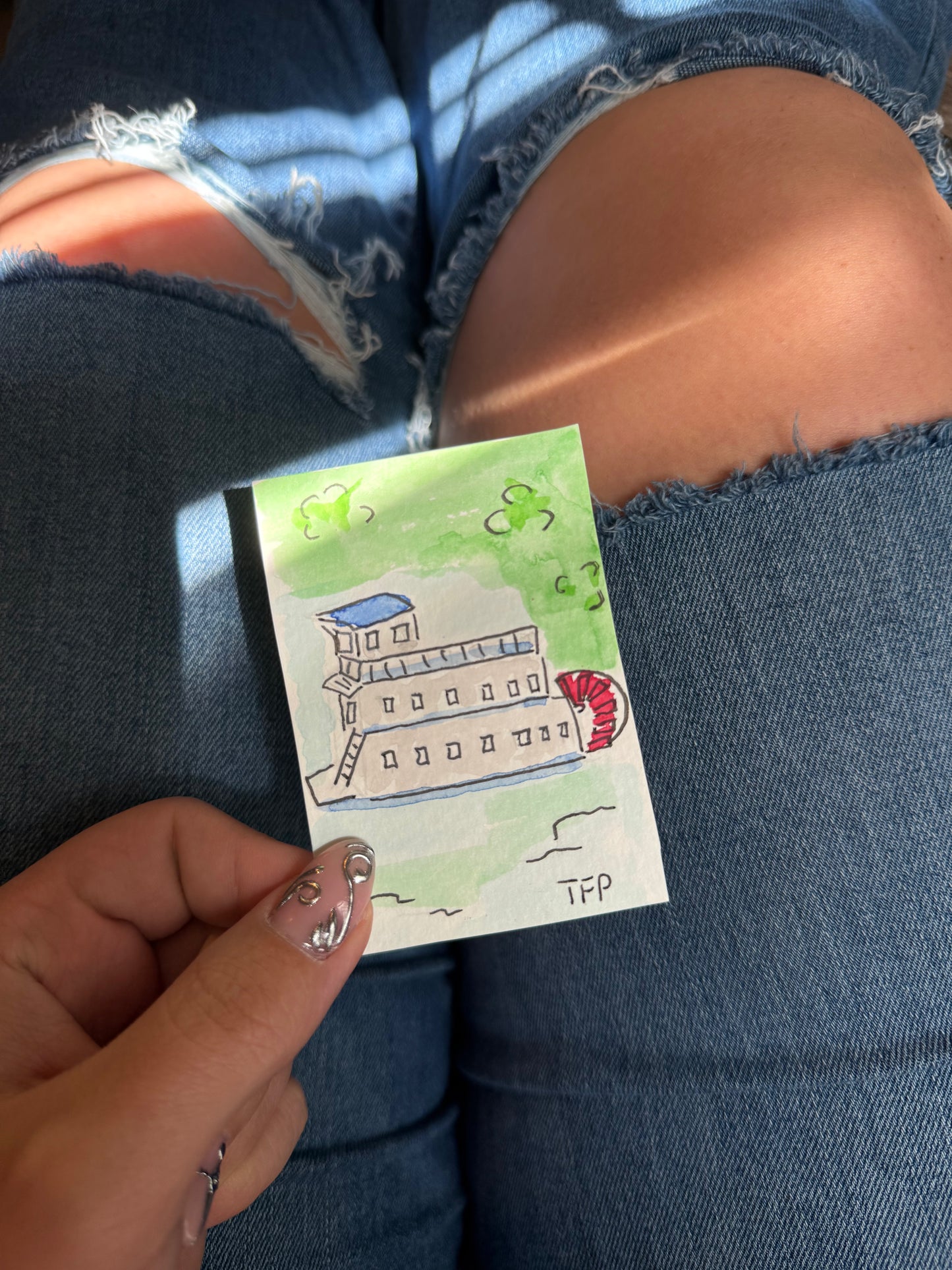Sternwheeler Boat #5 Mini Watercolor Painting – 3.5x2.5 in Original Art