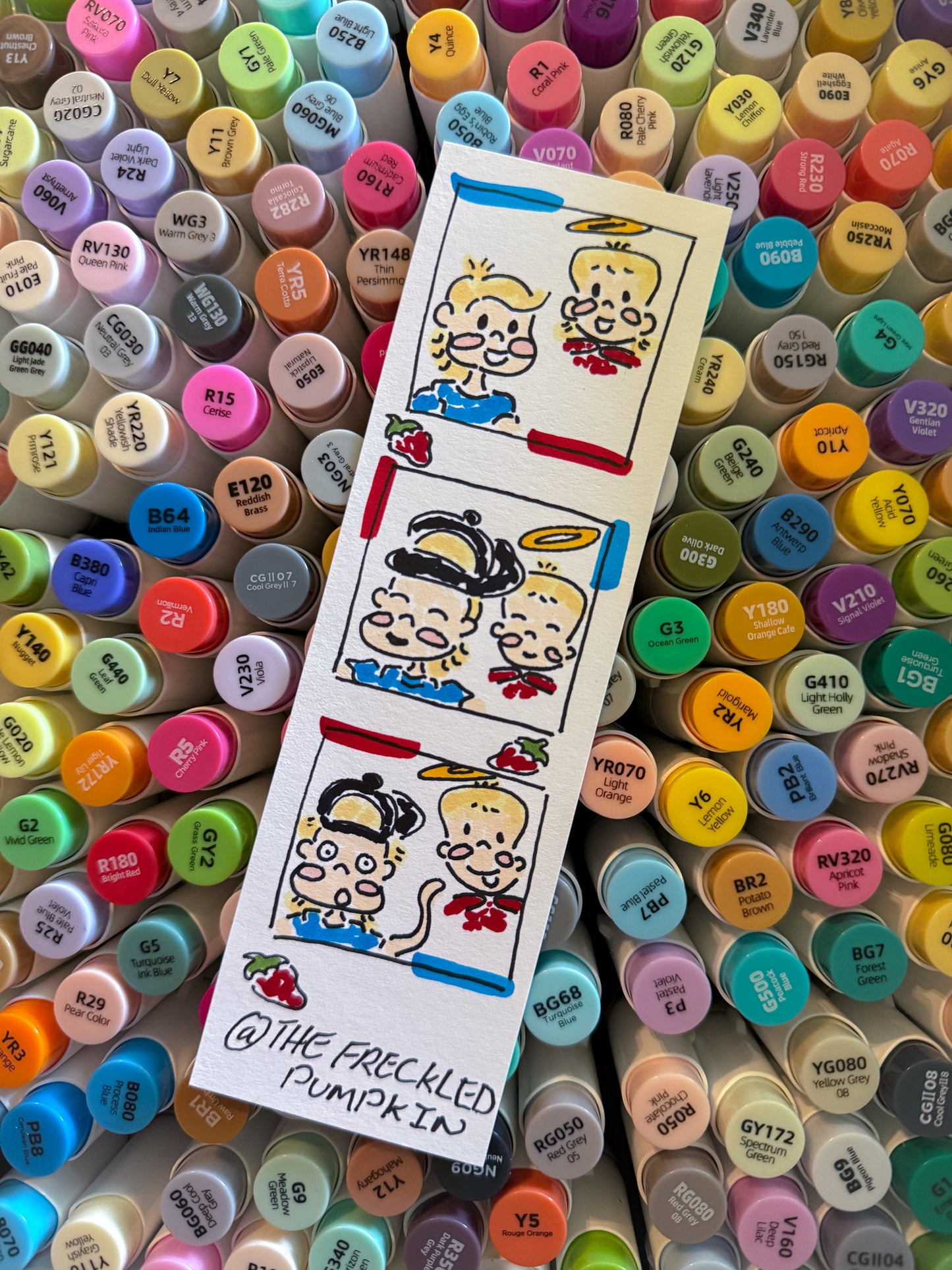 The Freckled Pumpkin Doodle Pumpkin Photo Strip 2X6 (Live Drawing Photobooth) with Tassels and Comic Style Drawings