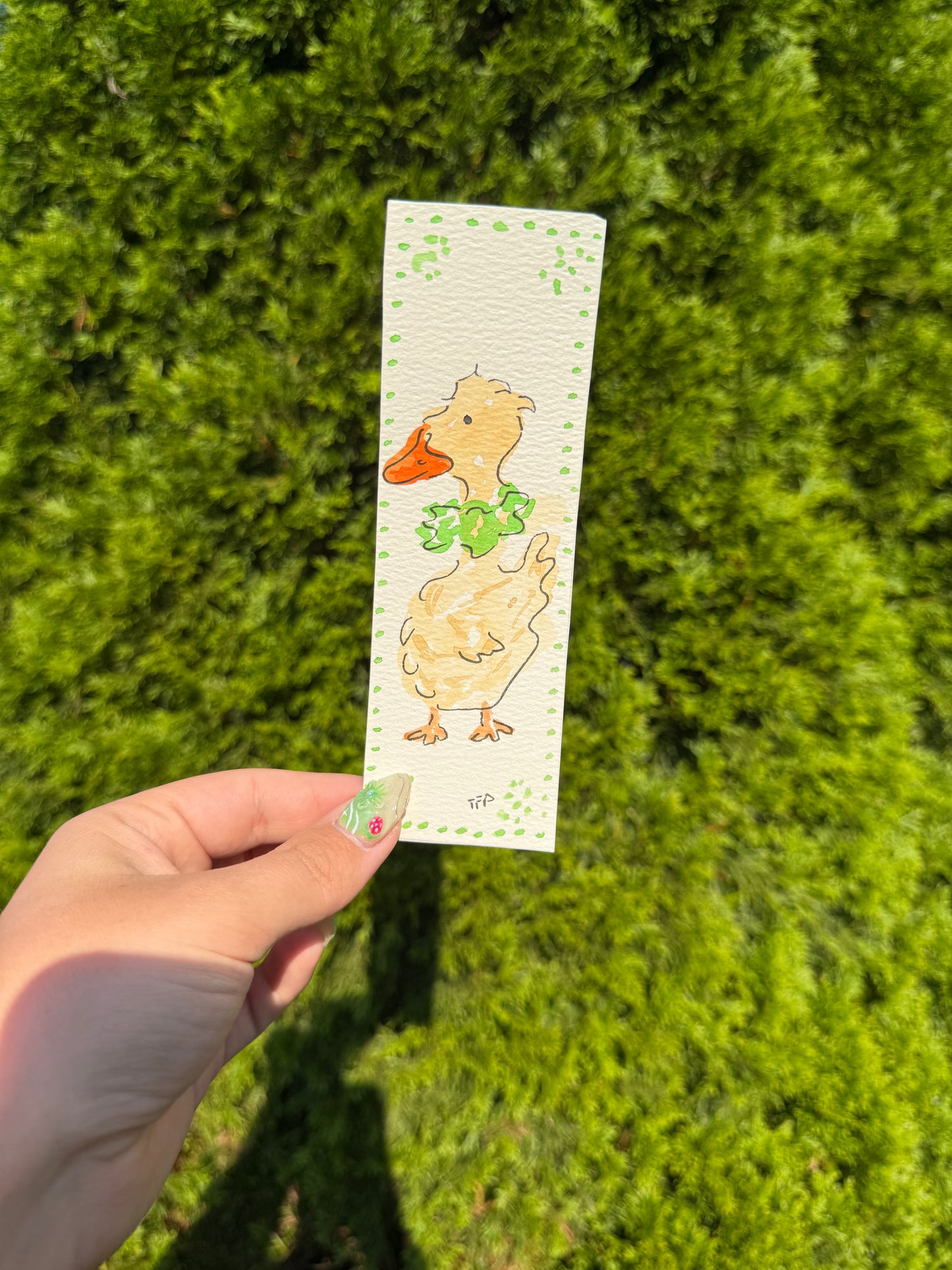 Green Duck Whimsical Watercolor Bookmark