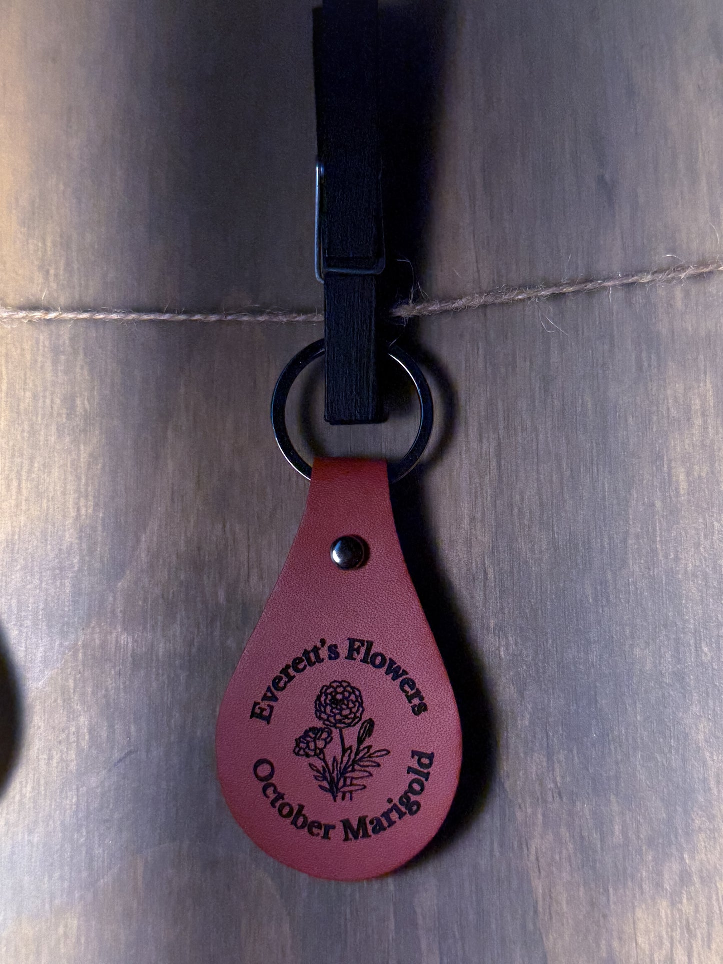 Marigold October Birth Flower Leather Engraved Keychain