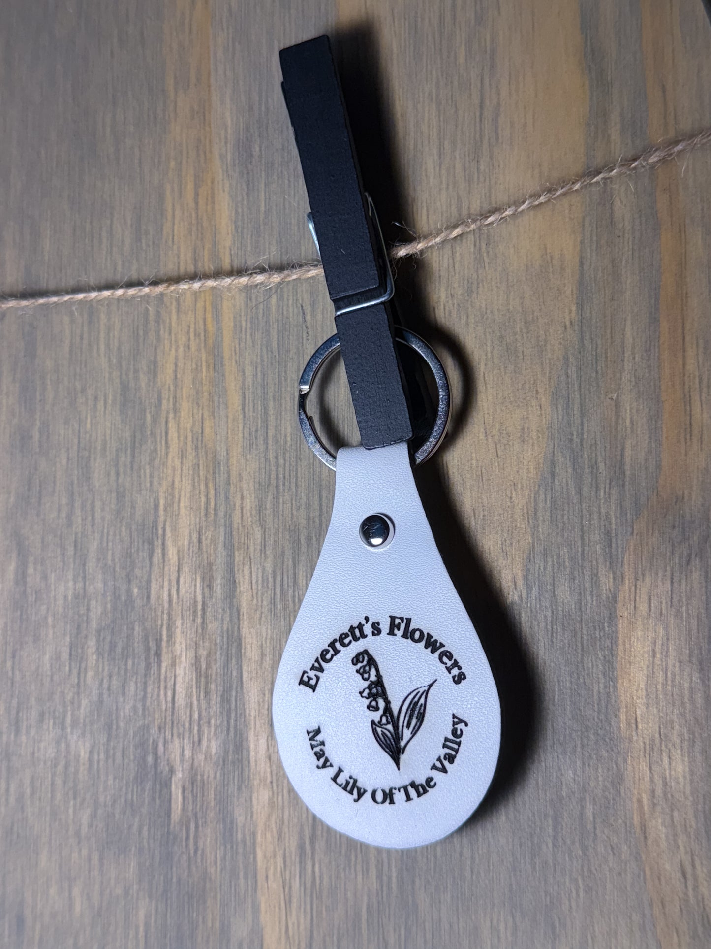 Lily Of The Valley May Birth Flower Leather Engraved Keychain