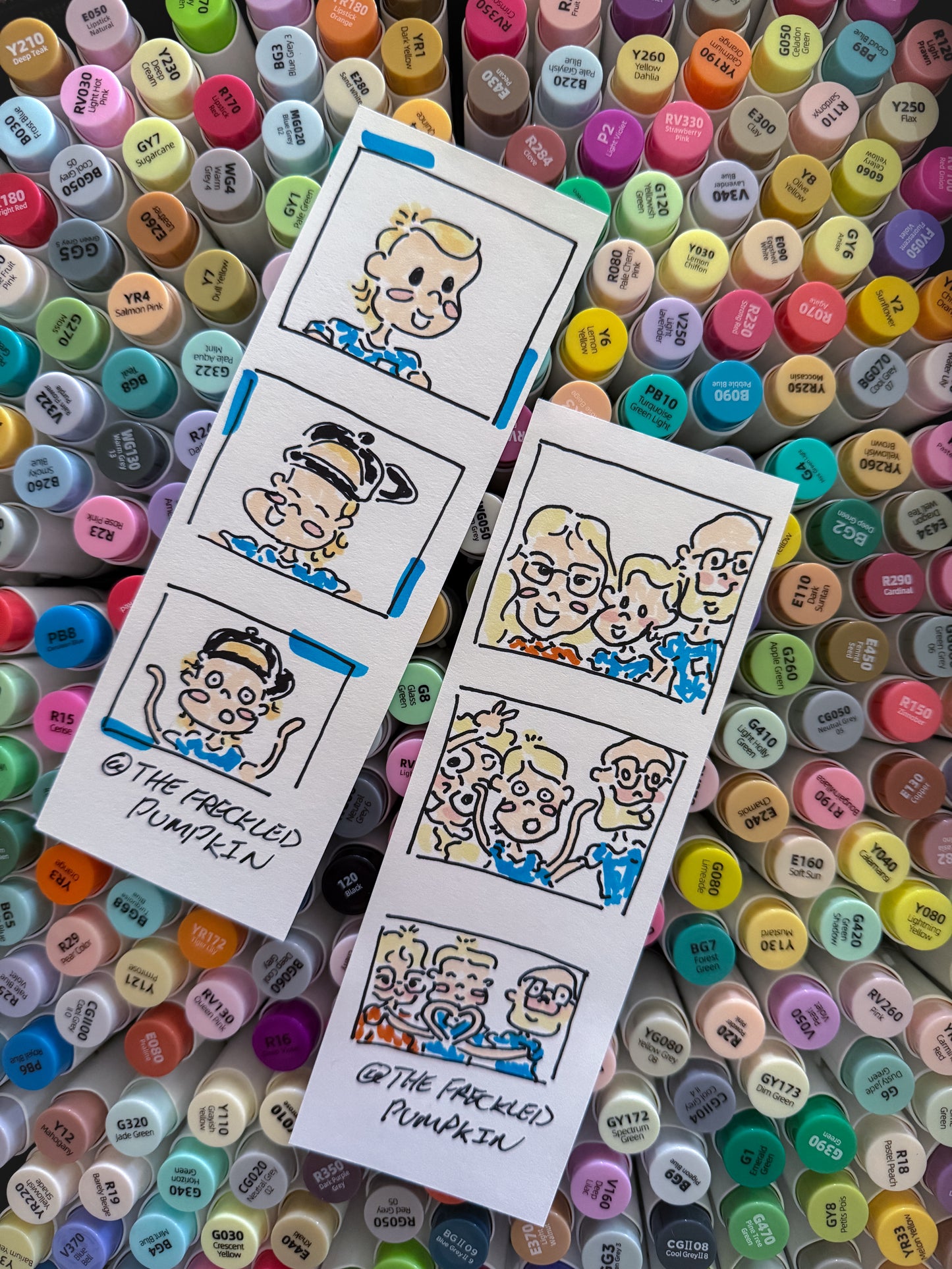 The Freckled Pumpkin Doodle Pumpkin Photo Strip 2X6 (Live Drawing Photobooth) with Tassels and Comic Style Drawings