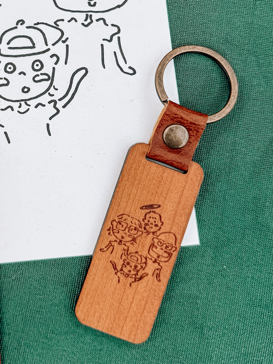 Doodle Crew Wooden Engraved Keychain