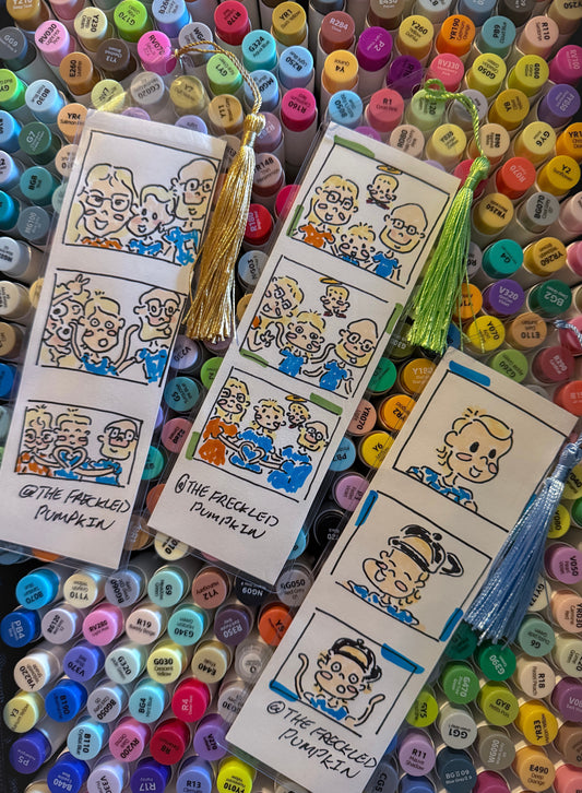 The Freckled Pumpkin Doodle Pumpkin Photo Strip 2X6 (Live Drawing Photobooth) with Tassels and Comic Style Drawings