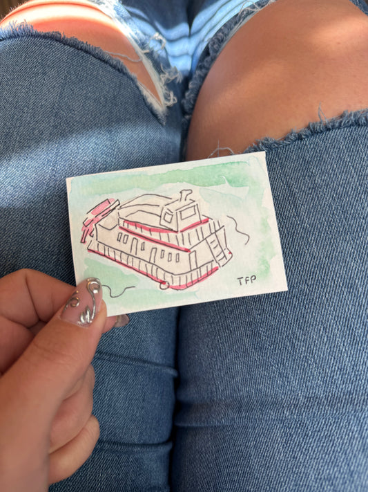 Sternwheeler Boat #1 Mini Watercolor Painting – 3.5x2.5 in Original Art