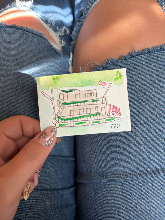 Sternwheeler Boat #2 Mini Watercolor Painting – 3.5x2.5 in Original Art