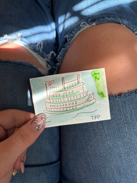 Sternwheeler Boat #4 Mini Watercolor Painting – 3.5x2.5 in Original Art