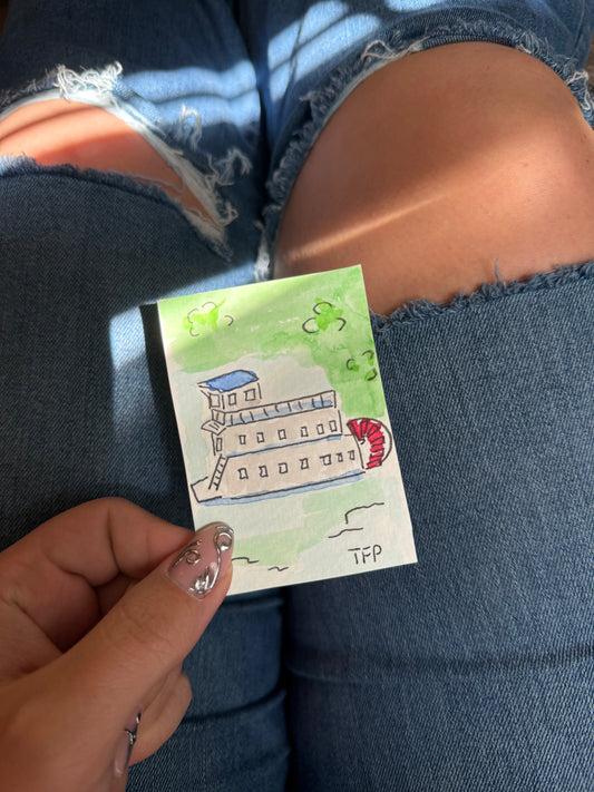 Sternwheeler Boat #5 Mini Watercolor Painting – 3.5x2.5 in Original Art