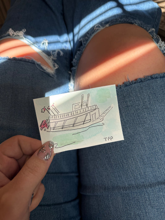 Sternwheeler Boat #9 Mini Watercolor Painting – 3.5x2.5 in Original Art