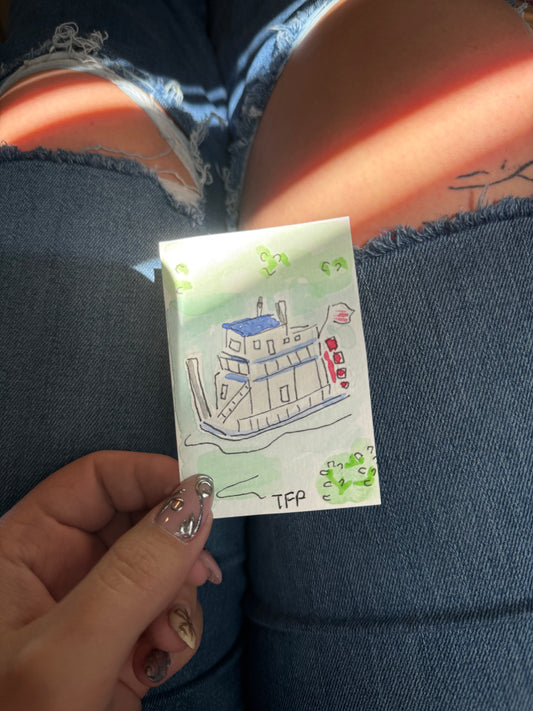 Sternwheeler Boat #10 Mini Watercolor Painting – 3.5x2.5 in Original Art
