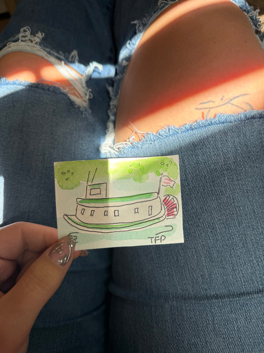 Sternwheeler Boat #13 Mini Watercolor Painting – 3.5x2.5 in Original Art