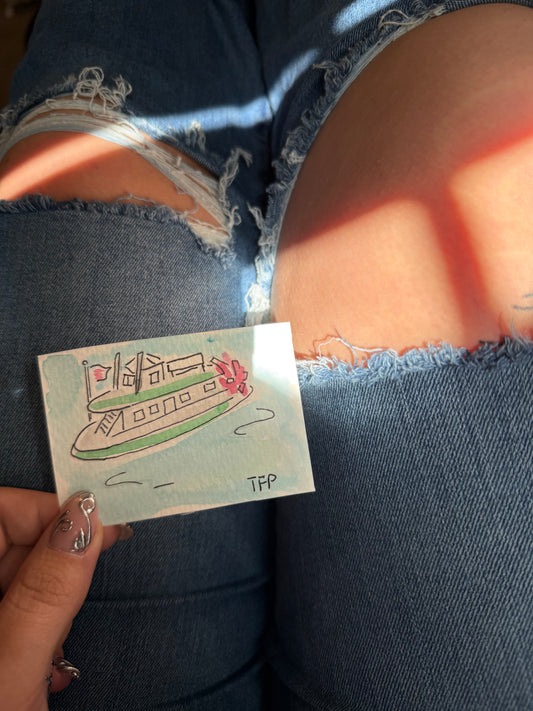 Sternwheeler Boat #22 Mini Watercolor Painting – 3.5x2.5 in Original Art