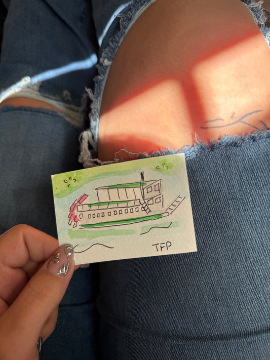 Sternwheeler Boat #23 Mini Watercolor Painting – 3.5x2.5 in Original Art