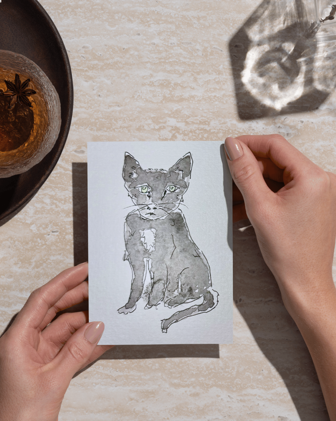 Cat Mama Watercolor Painted 4x6 Card