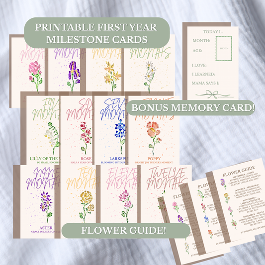 Birth Flower Milestone Cards – Printable Baby First Year Keepsake (Digital Download)