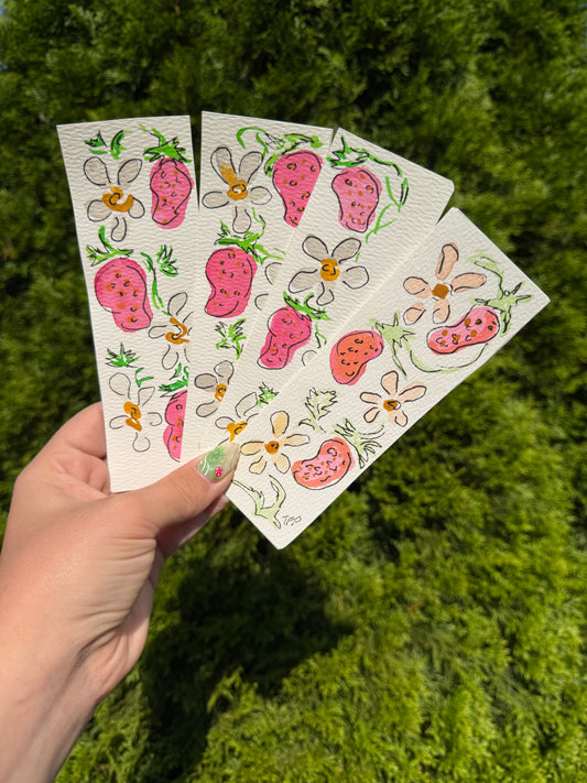 🍓Strawberry Whimsical Watercolor Bookmark