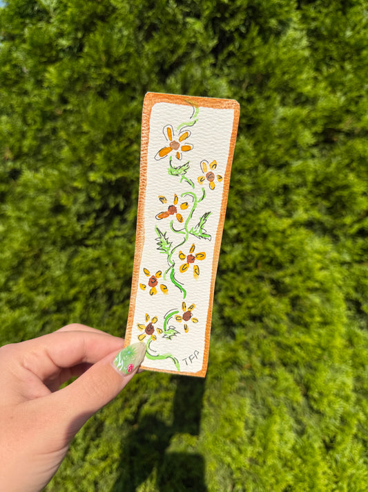 Floral Gold Boarder Whimsical Watercolor Bookmark