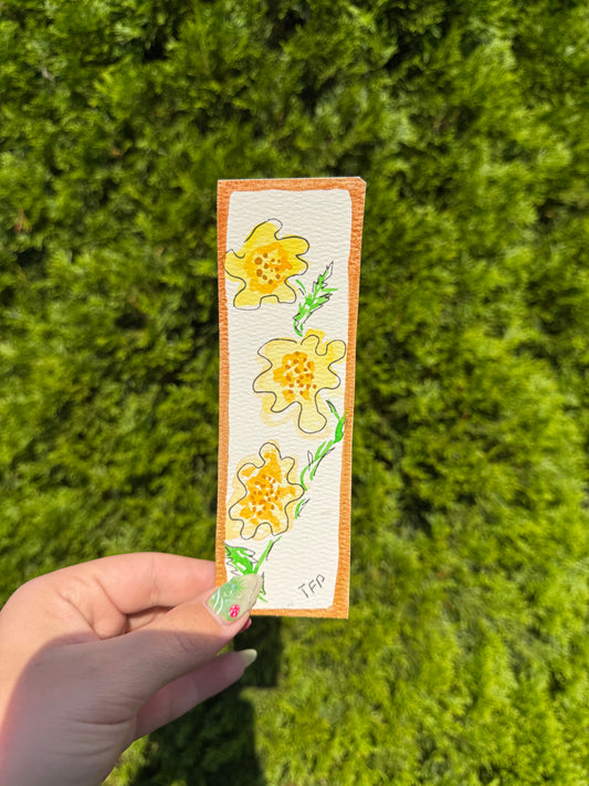 Yellow Floral Gold Boarder Whimsical Watercolor Bookmark