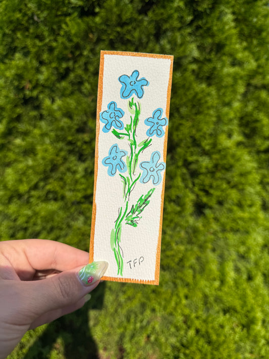 Forget- Me-Knot Floral Gold Boarder Whimsical Watercolor Bookmark