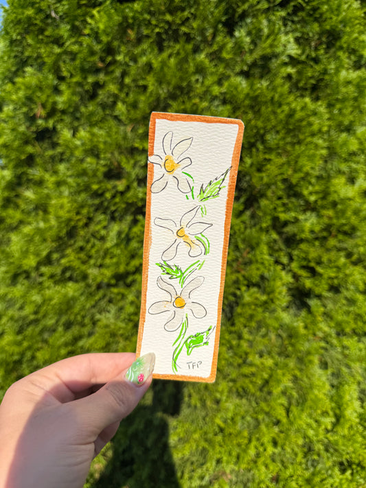 Daisy Floral Gold Boarder Whimsical Watercolor Bookmark