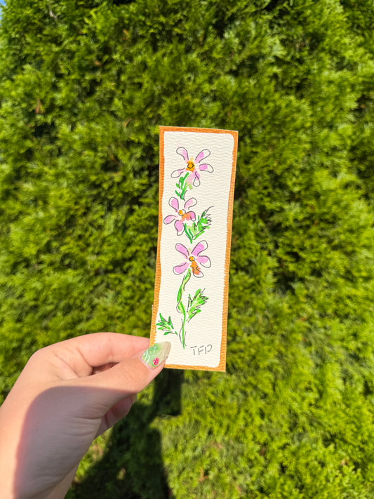 Pink Floral Gold Boarder Whimsical Watercolor Bookmark