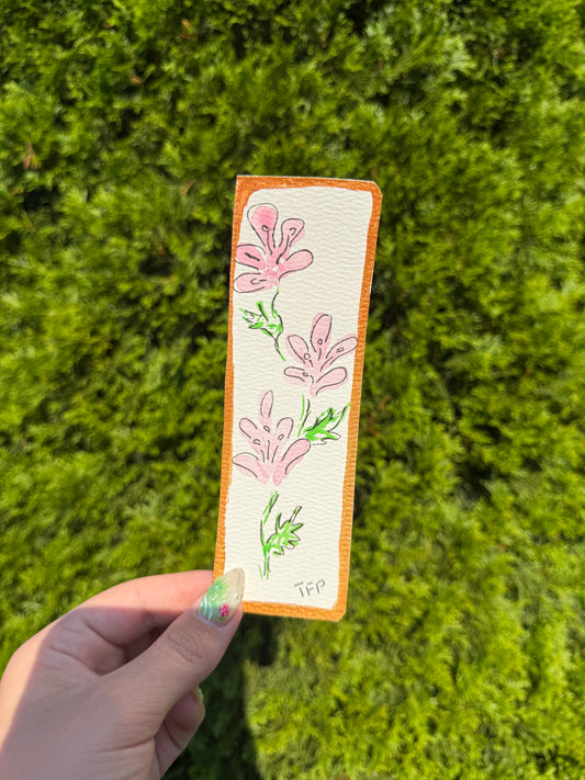 Pink Floral Gold Boarder Whimsical Watercolor Bookmark
