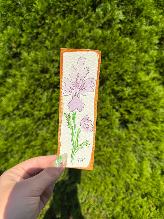 Purple Floral Gold Boarder Whimsical Watercolor Bookmark