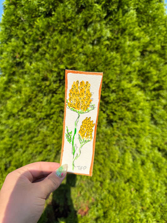 Marigold Floral Gold Boarder Whimsical Watercolor Bookmark