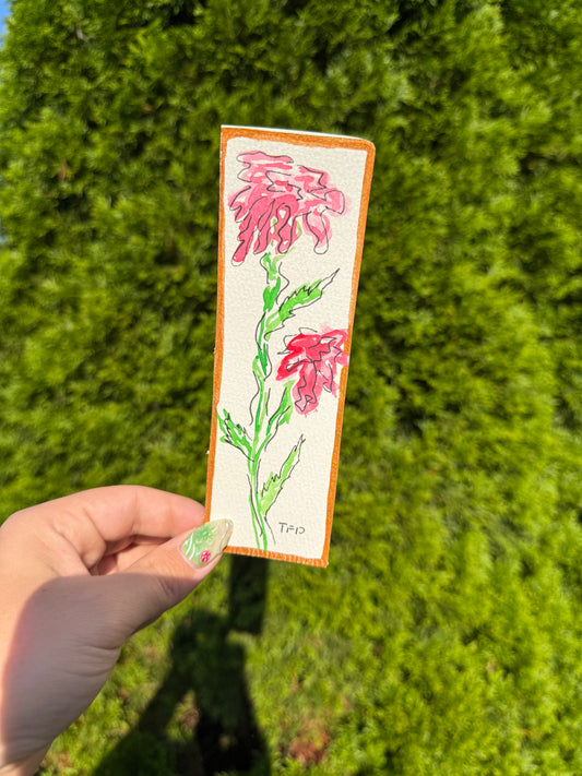 Chrysanthemum Floral Gold Boarder Whimsical Watercolor Bookmark