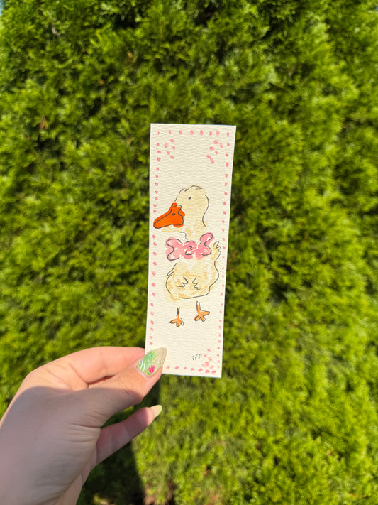 Pink Duck Whimsical Watercolor Bookmark