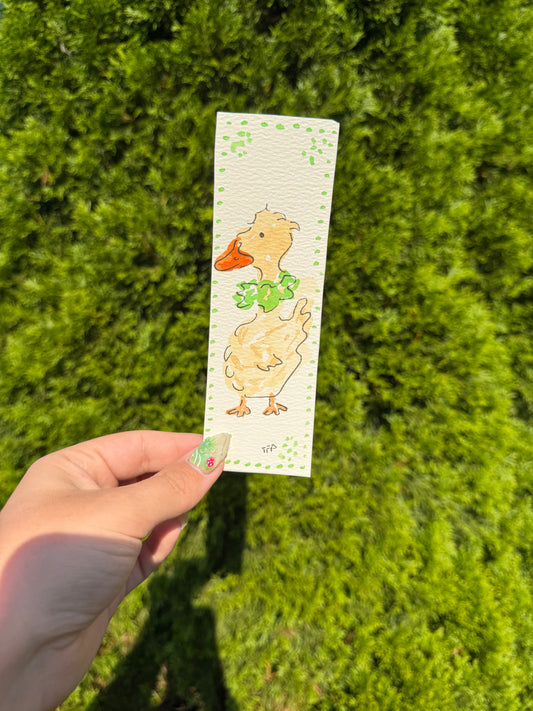 Green Duck Whimsical Watercolor Bookmark