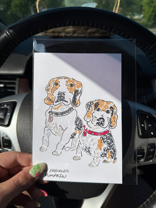 The Freckled Pumpkin Doodle Pumpkin Pet Portrait Card 4x6 Personalized Hand-Drawn Artwork for Special Moments (Live Drawing Photobooth)
