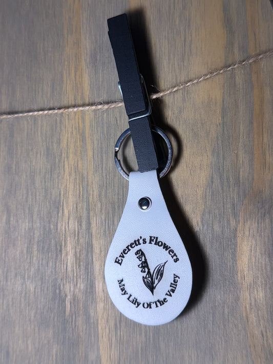 Lily Of The Valley May Birth Flower Leather Engraved Keychain