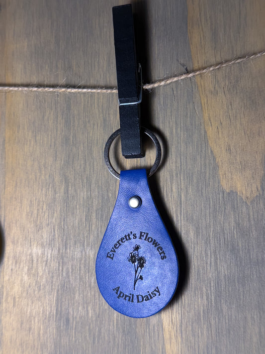Daisy April Birth Flower Leather Engraved Keychain