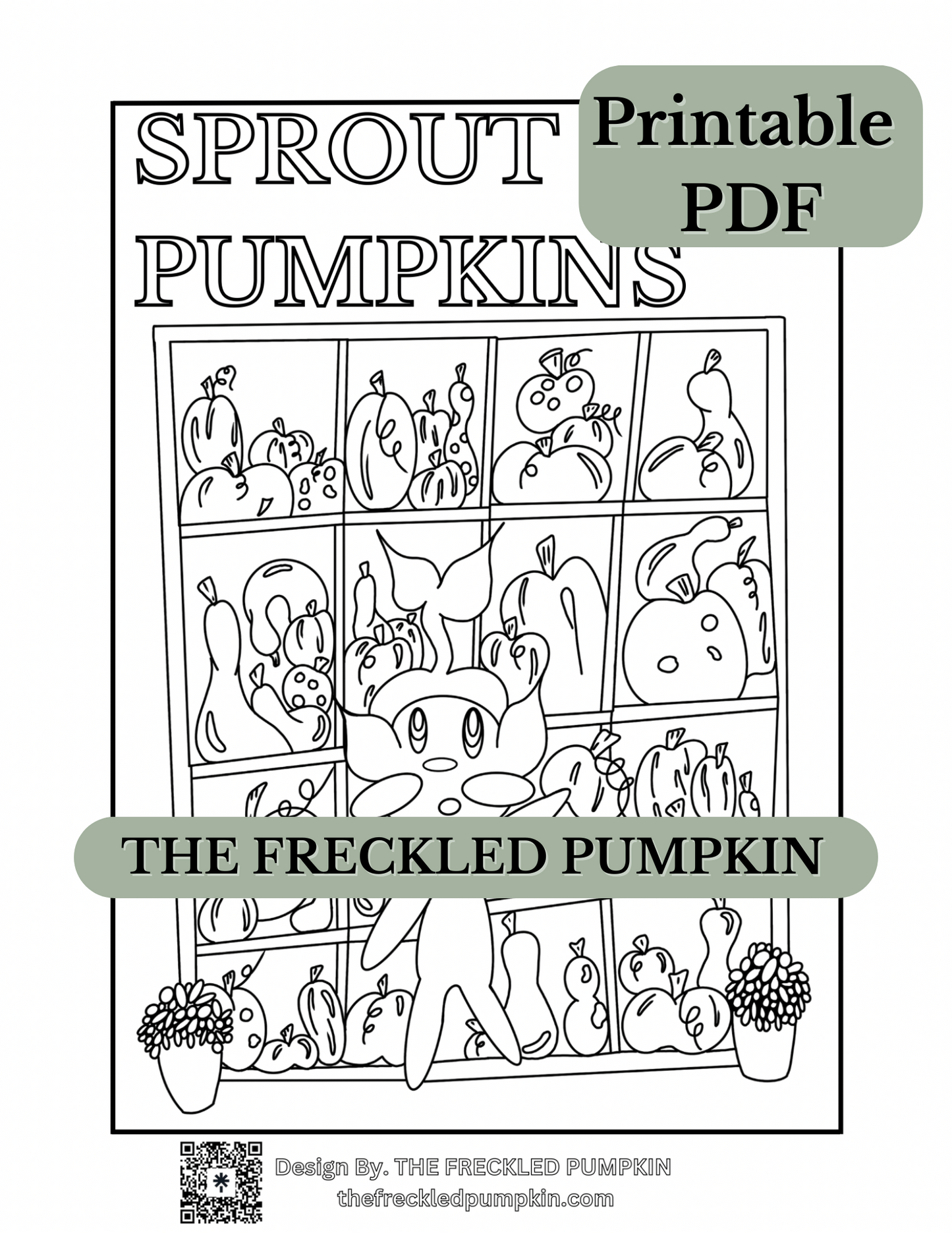 Sprout & Pumpkins Whimsical Sprout Coloring Page | Cozy Printable PDF | Cute Digital Download for Relaxation, Kids & Adults