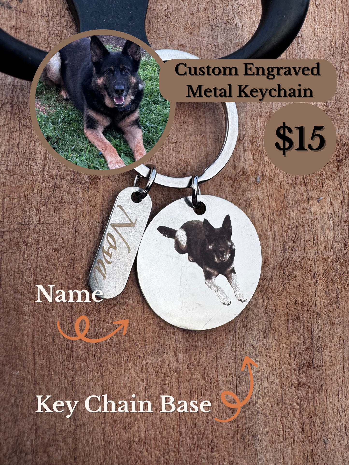 Custom Engraved Photo & Name Metal Keychain – Personalized Pet & Gift Keepsake